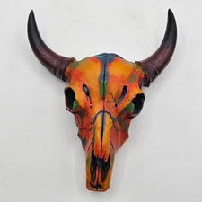 Southwestern Resin Bull Skull Wall Decor Tribal Colorful Steer Head Hanging