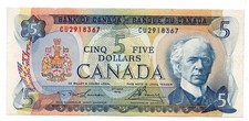 1972 CANADA 5 DOLLARS NOTE - p79b XF