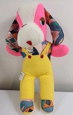 Vtg Etone Plush Neon Colorful Dog Overalls Puppy Patterned 1977