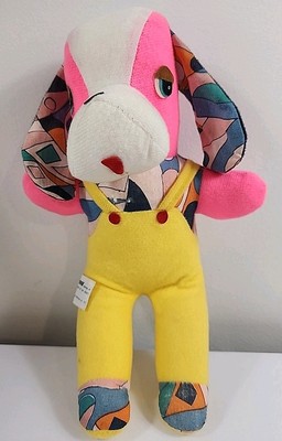 Vtg Etone Plush Neon Colorful Dog Overalls Puppy Patterned 1977