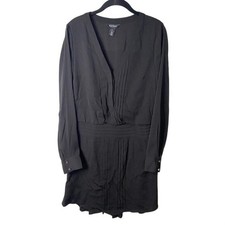 White House Black Market Black Pintuck V-Neck Long Sleeve Mini Dress Size 8