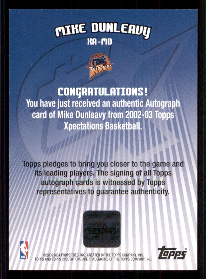 2002-03 Topps Xpectations AUTO #XAMD Mike Dunleavy C - Image 2 of 2