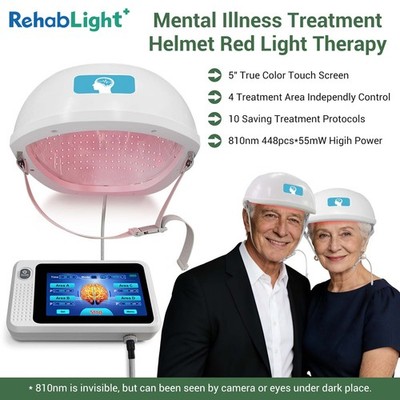 810nm Red Light Helmet 8000mAh 4 Zone Independent for OCD Stress Disorder Stroke