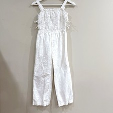 ZARA Girls White Smocked Jumpsuit Romper 8  9Y Cotton Summer