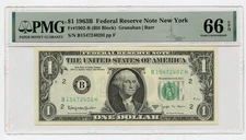 1963-B $1 Federal Reserve -Barr- Note PMG Gem Uncirculated 66 EPQ