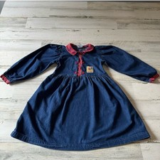 Vintage OshKosh B'gosh Girls Denim Long Sleeve AcademiaA-line Mini Dress Navy