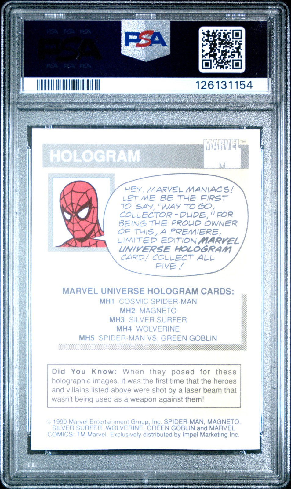 1990 MARVEL UNIVERSE HOLOGRAM #MH4  Wolverine PSA 9 view 2