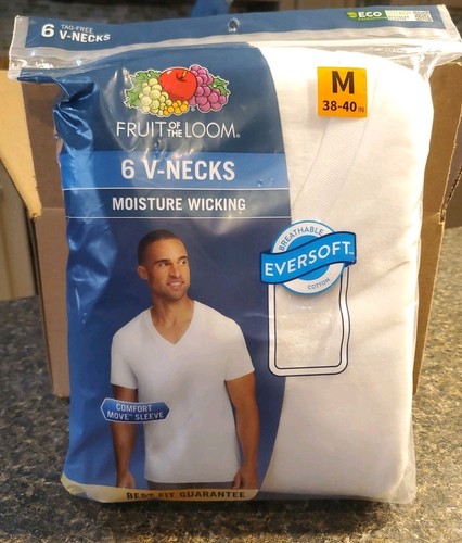 Herren Fruit of the Loom 6er Pack V-Ausschnitt T-Shirt weiß Medium 100% Baumwolle ohne Etikett