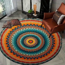 140cm 140cmMandala Bohemian Round Mat - Non-Slip Machine Washable Soft Polyester