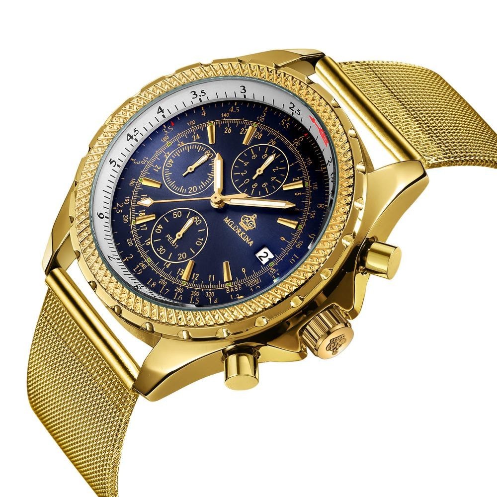 MG. Orkina Men's Quartz Chronograph Watch Stainless Steel Mesh