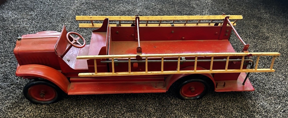 Ancien Camion De Pompier KELMET - Acier Pressé - Blanc - Années 1920 - Grand Modèle 27cm