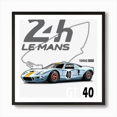 BK. Ford GT Le mans GT40 mk1 respir Framed Wall Art Poster Canvas Print Picture
