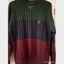Vintage 90s Tommy Hilfiger Colorblock Cable Knit Chunky Sweater Mens Large Crest
