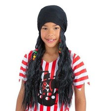 Childrens Pirate Bandana with Attached Hair Caribbean Pirates Fancy Dress Wig