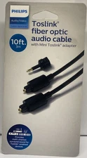 Philips 10' Toslink Digital Fiber Optic Cable with Mini Adapter - Black 