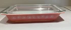 Vtg Pyrex Pink Daisy 548-B 1 1/4 QT Rectangular Casserole Dish & Space Saver Lid