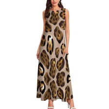 Metallic Animal Print Women Size 1x 2x 3x 4x 5x Dress Brown, Gray, Blue Sundress