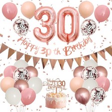 30th Birthday Decorations for Women, Retro Pink Beige Number 30 Balloon Set H...
