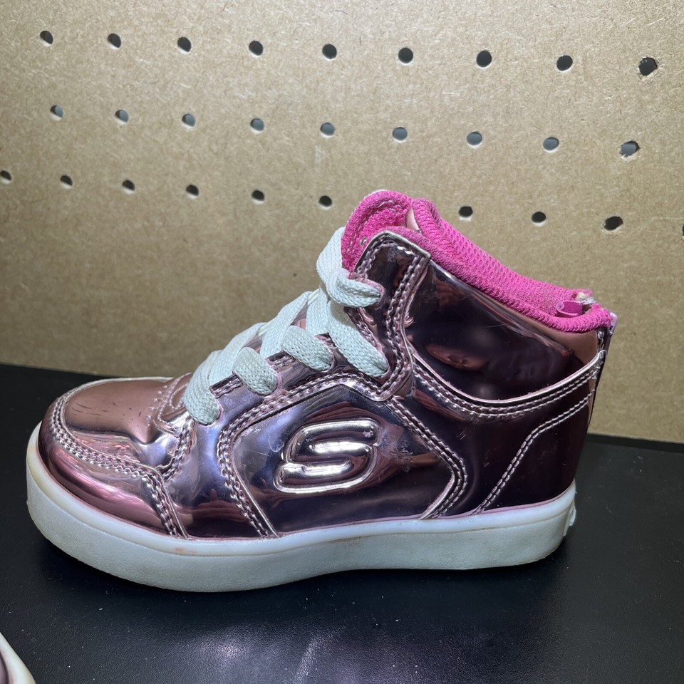 Skechers Toddler Girl SZ 8 Energy Lights Rose Gold Pink Light Up Zip