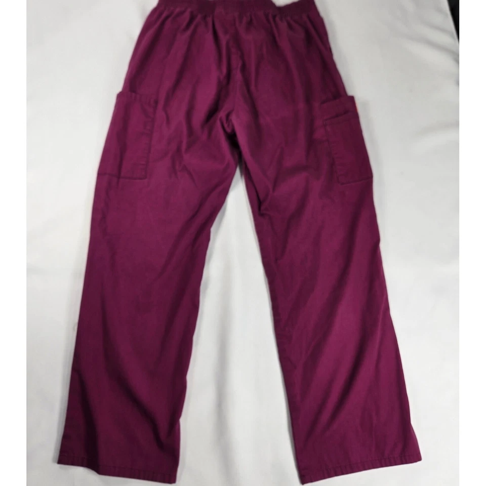 Dickies Petite High-Rise Cargo Scrub Pants Elastic Waist Pockets Burgundy 27x27 - Image 3 of 4