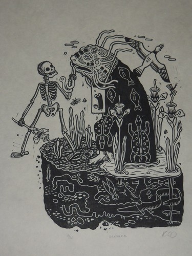 Kathleen Neeley Dredger linocut art print poster kathleep - Picture 3 of 5