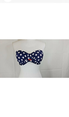 Apollo Women's L Blue/White Polka Dot Bikini Top Halter Double Tie Back Straps