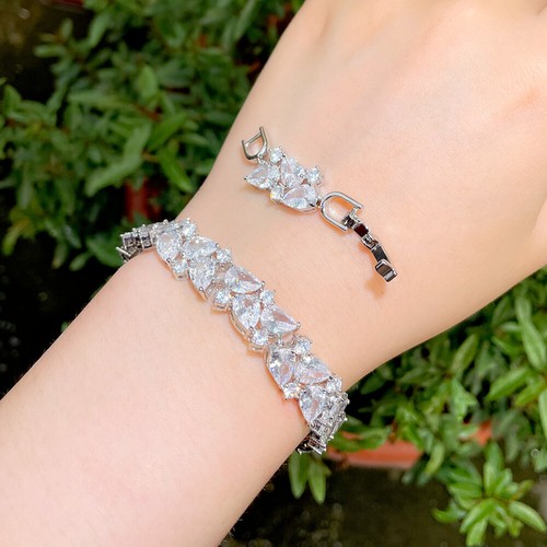 Silver Plated Cubic Zirconia Drop Round Cluster Bracelet Bangle for Women Party - Picture 9 of 13