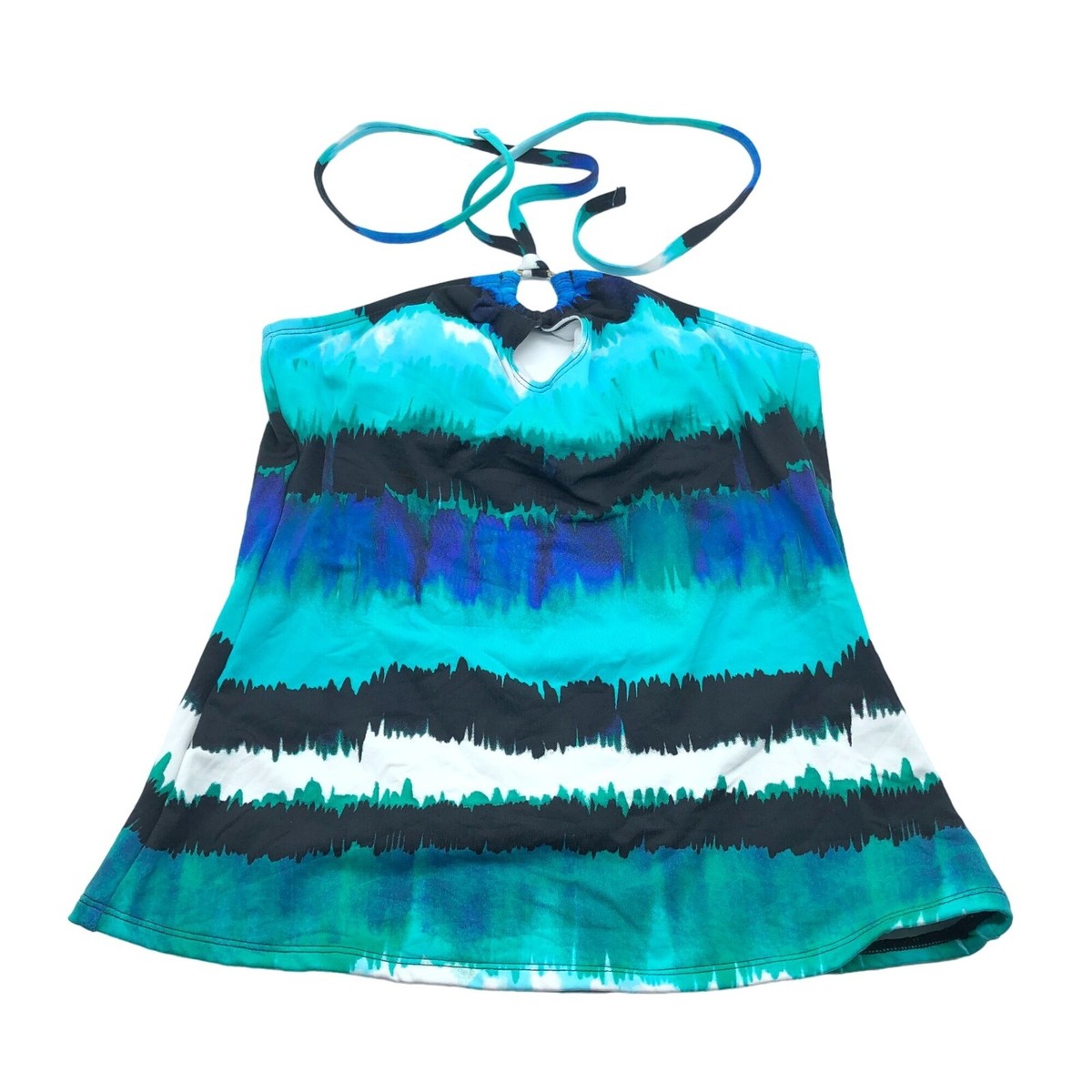 Ana Womens Halter Tankini Top Molded Cups Blue Green Tie-Dye