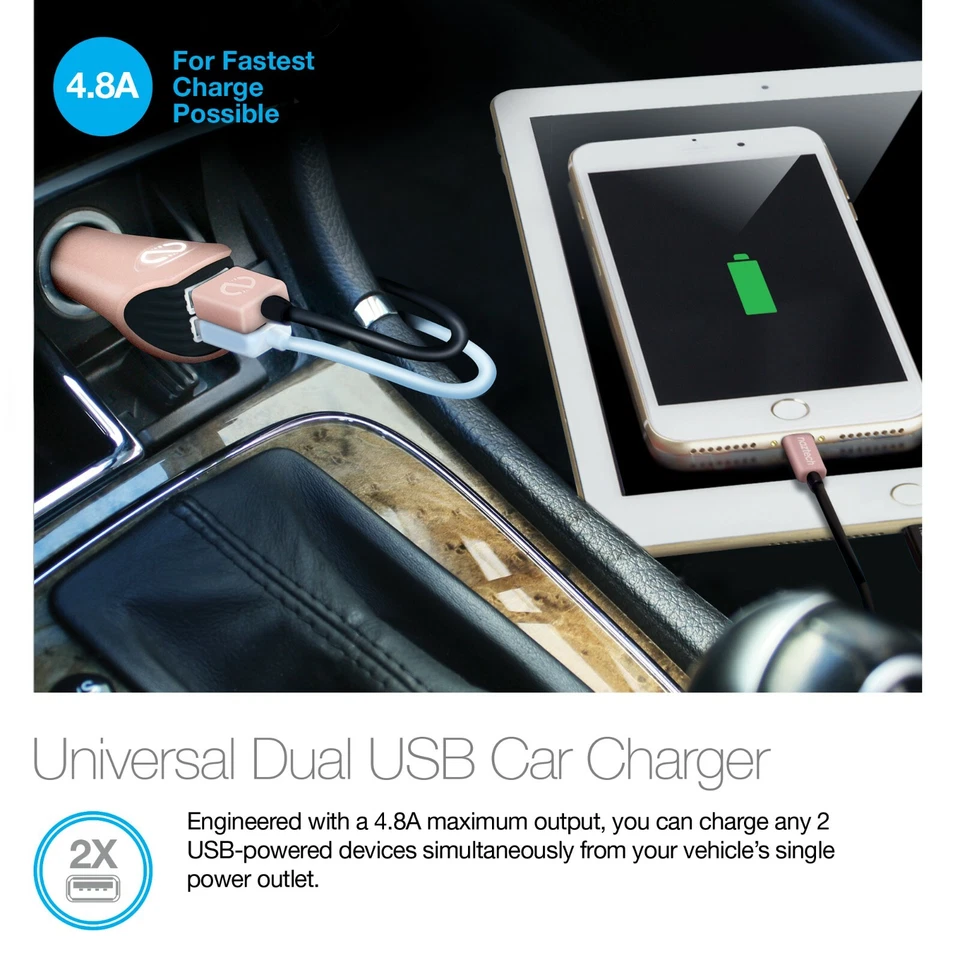 Kit de montaje de ventilación de aire para coche Nazteh, cargador de coche, cable Lightning rosa certificado MFi Foto 4 de 4