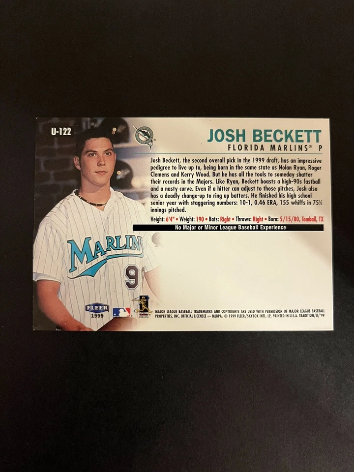 1999 Fleer Tradition Update Josh Beckett Rookie Card RC #U-122 | NM-MT+ - Image 2 of 2