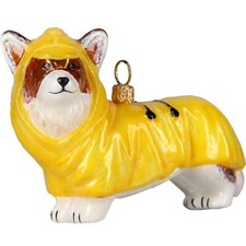 Pembroke Welsh Corgi in Yellow Raincoat Polish Glass Christmas Tree Ornament