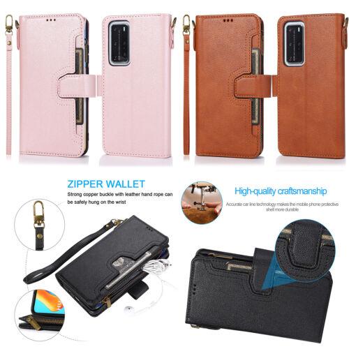 Handyhülle für Huawei P30 P20 Pro Mate 20 Doka Zipper Retro PU Leder Wallet Case - Picture 1 of 17