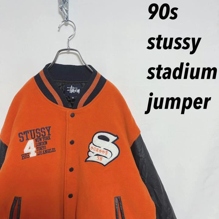 90S Navy Blue Tag Stussy Stadium Jacket Big4 Old Clothes Size M Vintage