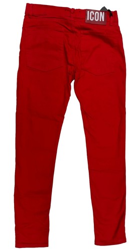 MEN JEANS DESIGNER RED JEANS FRAYED STRETCH DISTRESSED RIPPED - Picture 2 of 4