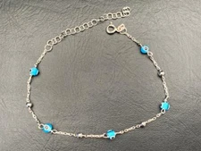 925 Sterling Silver Multi Evil Eye Mati Nazar Light Blue Glass Bracelet Balls