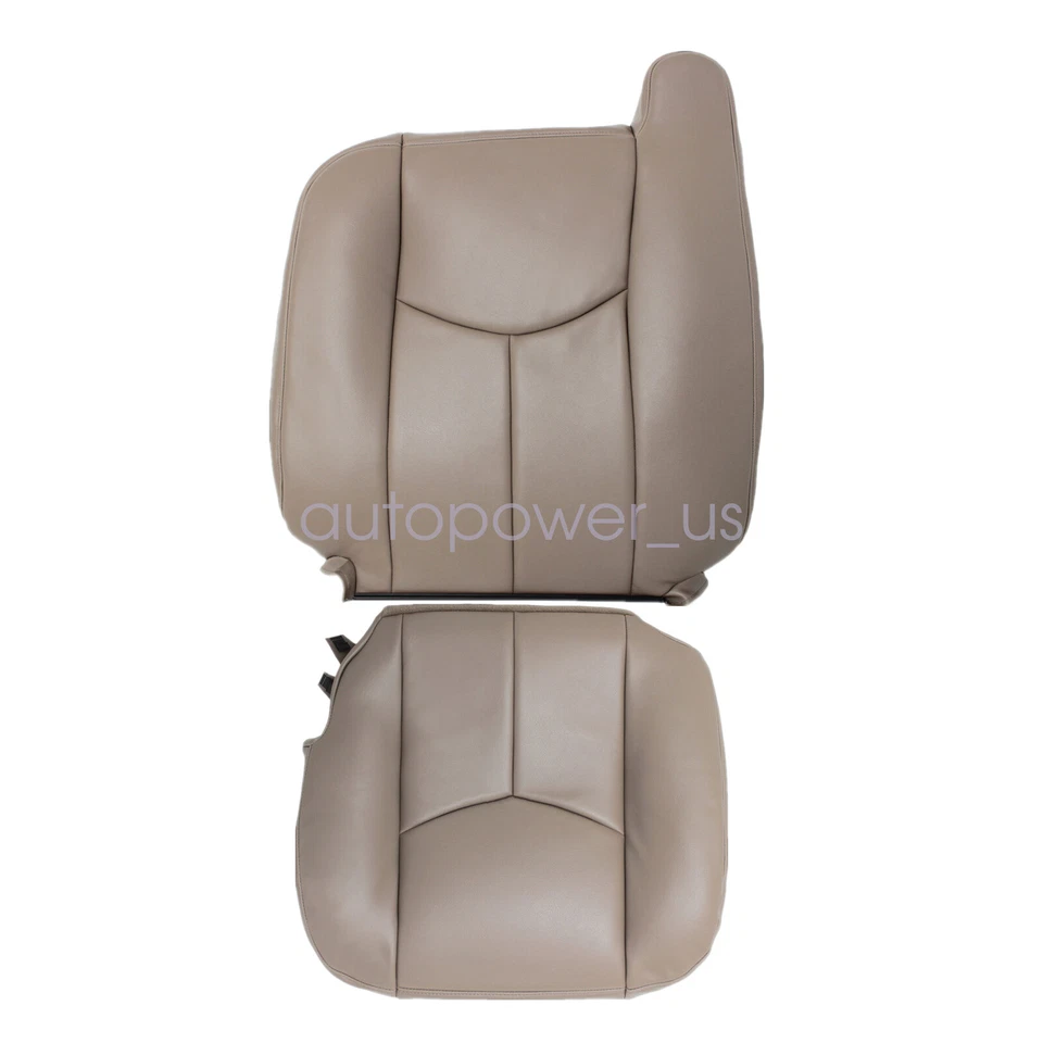 Cubierta de asiento delantera de cuero tostado sin reposabrazos para GMC Sierra Chevy Silverado 2003-2006 Foto 4 de 4