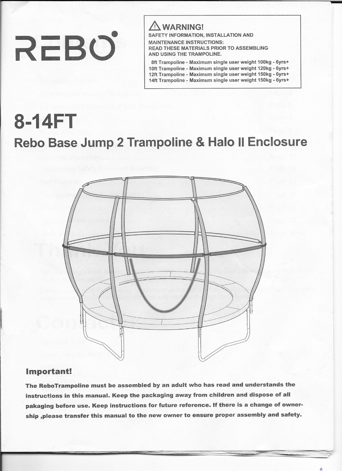 Rebo Base Jump 8FT Trampoline with Halo II Enclosure with anchor kit
