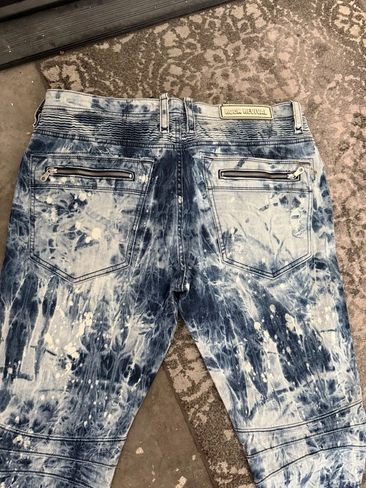 Rock Revival Moto Men's Distressed Denim Biker Jeans "Daviday" Blue Size 38 - Image 3 of 4