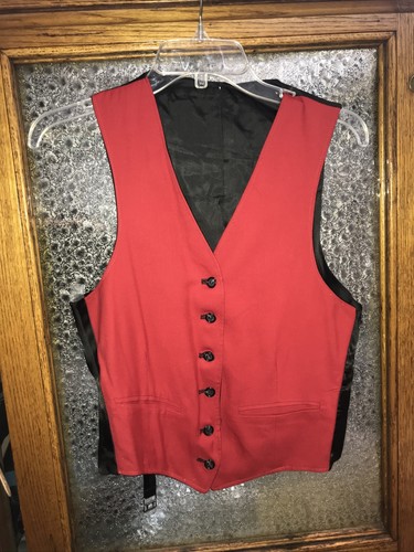 Vintage rote Wendeweste schwarz Wolle Gabardine Knopfleiste Schnalle hinten 38 - Bild 8 von 10