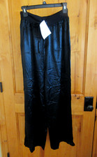 PJ HARLOW JOLIE LOUNGE PANTS NWT BLACK SATIN XS NO POCKETS W/DRAWSTRING USA MADE