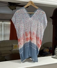 Cabi Women’s Sheer Red/White/Blue Print Top Size S