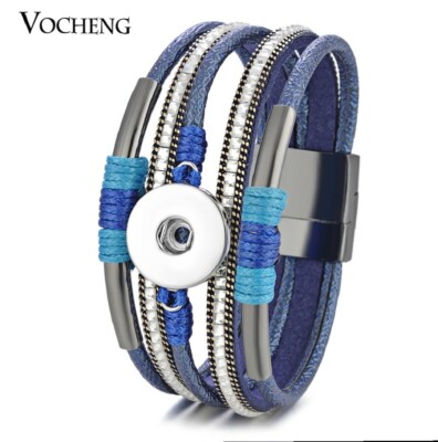 Fits Ginger Snap Leather Layered Bracelet Beads Bangle Women For 18mm charm 