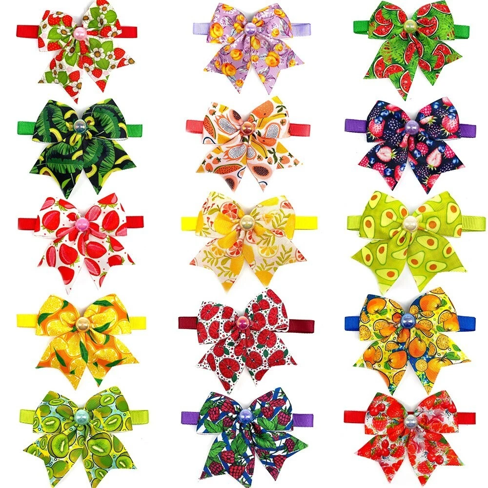 100Pcs Summer Dog Bowtie Necktie Collars Fruits Style Pet Grooming Bow Supplies
