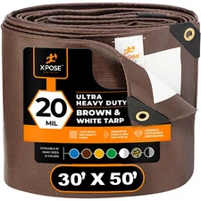 30' x 50' Brown/White Ultra Heavy Duty Tarp - 20 Mil