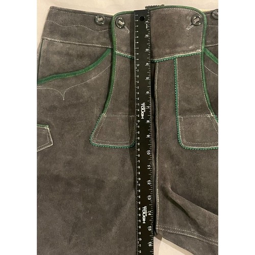 Authentic Vintage Lederhosen Oktoberfest Men Suede Leather Green Shorts 42 - Picture 10 of 11