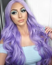 Purple Lace Front Wig Long Wavy Bright Purple Natural Hairline Middle Part Wig 
