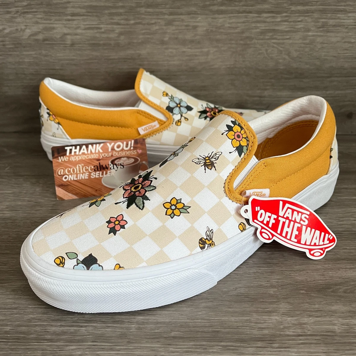 Vans Classic Slip-On Cottage Check Floral Yellow White Size 10