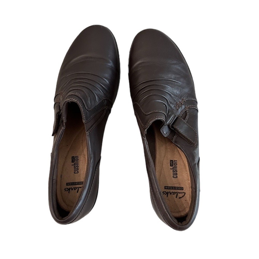 SAOLA Scarpe Clarks Collection Everlay Coda suola ammortizzata pelle marrone scuro taglia 11 ottime condizioni