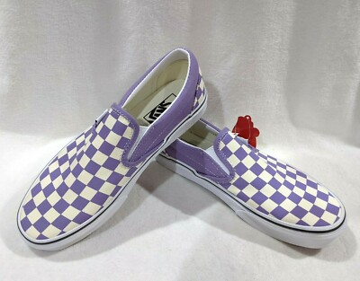 violet and white checkered vans
