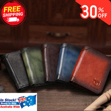 Men's Genuine Leather RFID Bifold Wallet with Coin Pocket Fold Over Anti Theft